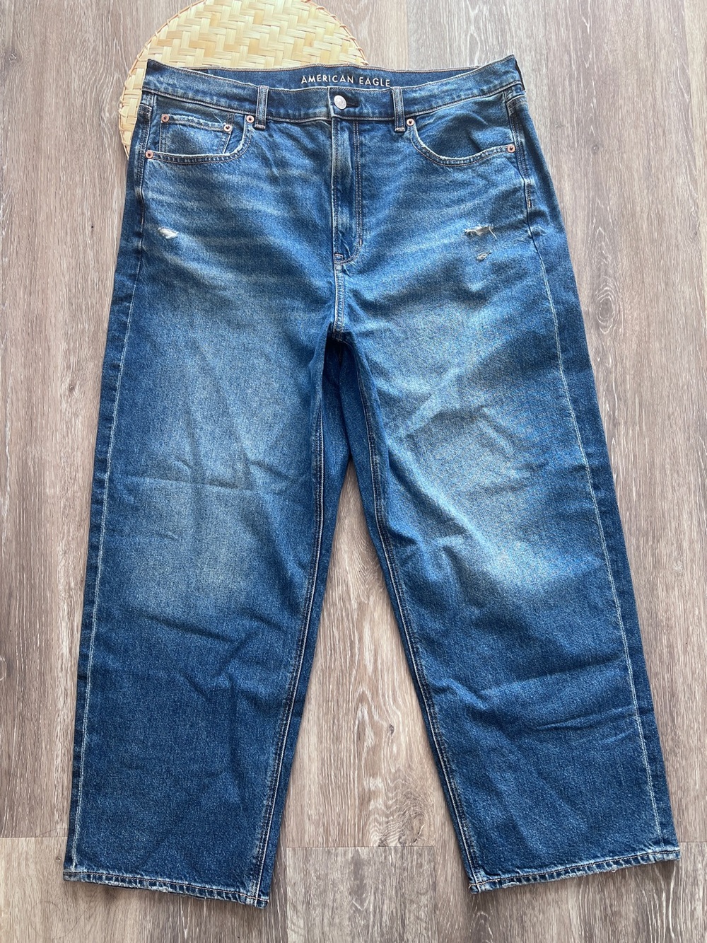 NEW American Eagle super high rise baggy straight jeans 16 short